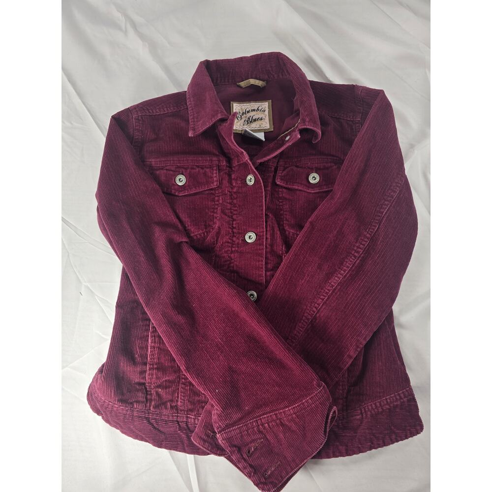 Columbia Blues Women's Corduroy Jacket Small Maroon Button-Up Retro Y2K Style